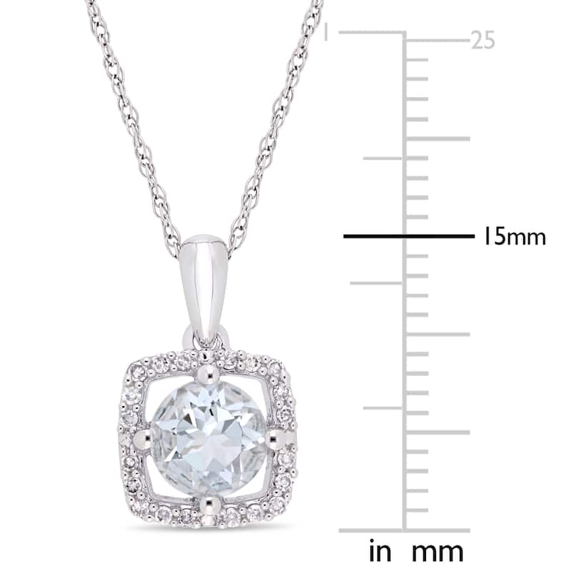 Miadora 10k White Gold Aquamarine 1/10ct TDW Diamond Floating Square Halo Necklace