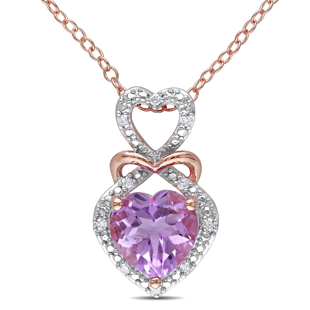 Miadora 2-Tone White and Rose Plated Sterling Silver Rose de France & Diamond Triple Heart Necklace