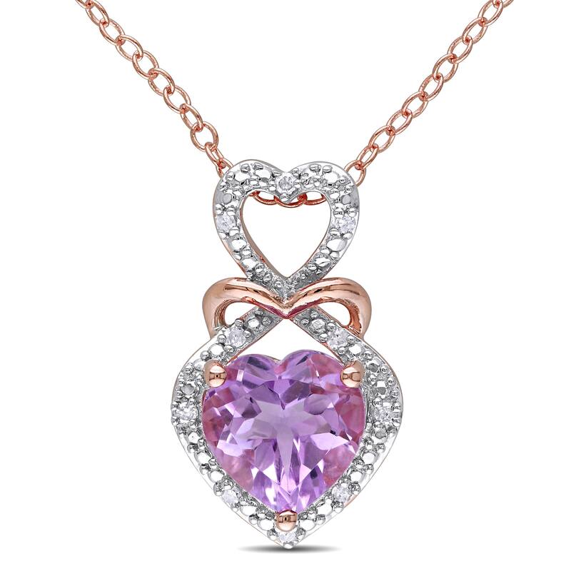 Miadora 2-Tone White and Rose Plated Sterling Silver Rose de France & Diamond Triple Heart Necklace
