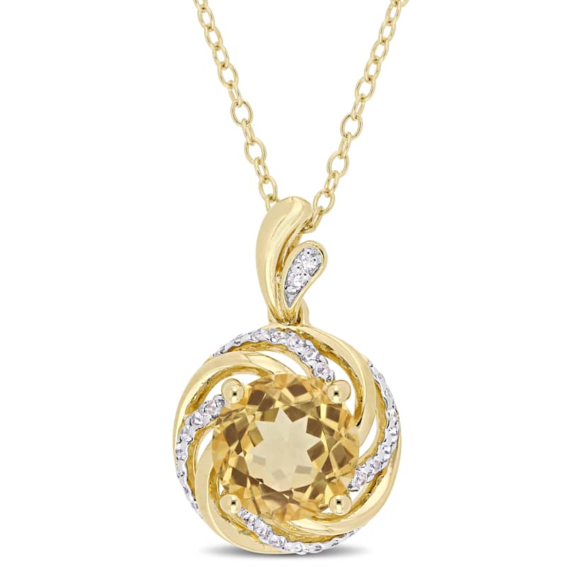Miadora Yellow Plated Sterling Silver Citrine White Topaz Diamond Swirl Halo Necklace