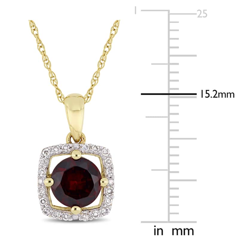 Miadora 10k Yellow Gold Garnet 1/10ct TDW Diamond Floating Square Halo Necklace
