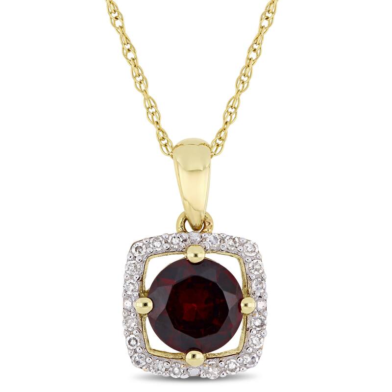 Miadora 10k Yellow Gold Garnet 1/10ct TDW Diamond Floating Square Halo Necklace