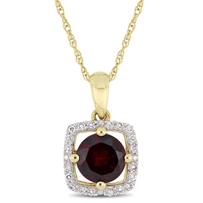Miadora 10k Yellow Gold Garnet 1/10ct TDW Diamond Floating Square Halo Necklace