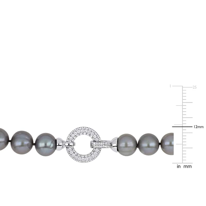 Miadora Sterling Silver Grey Cultured Freshwater Pearl Necklace with CZ Clasp (12-13mm)