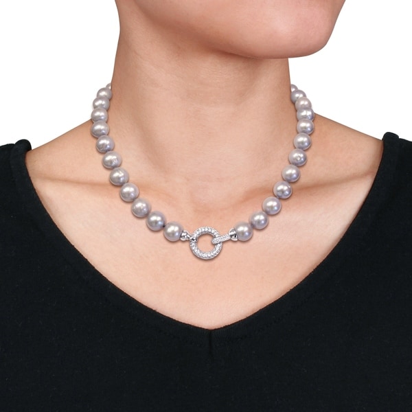 925 STERLING SILVER /& 12MM TO 13MM SILVER FRESHWATER PEARL NECKLACE