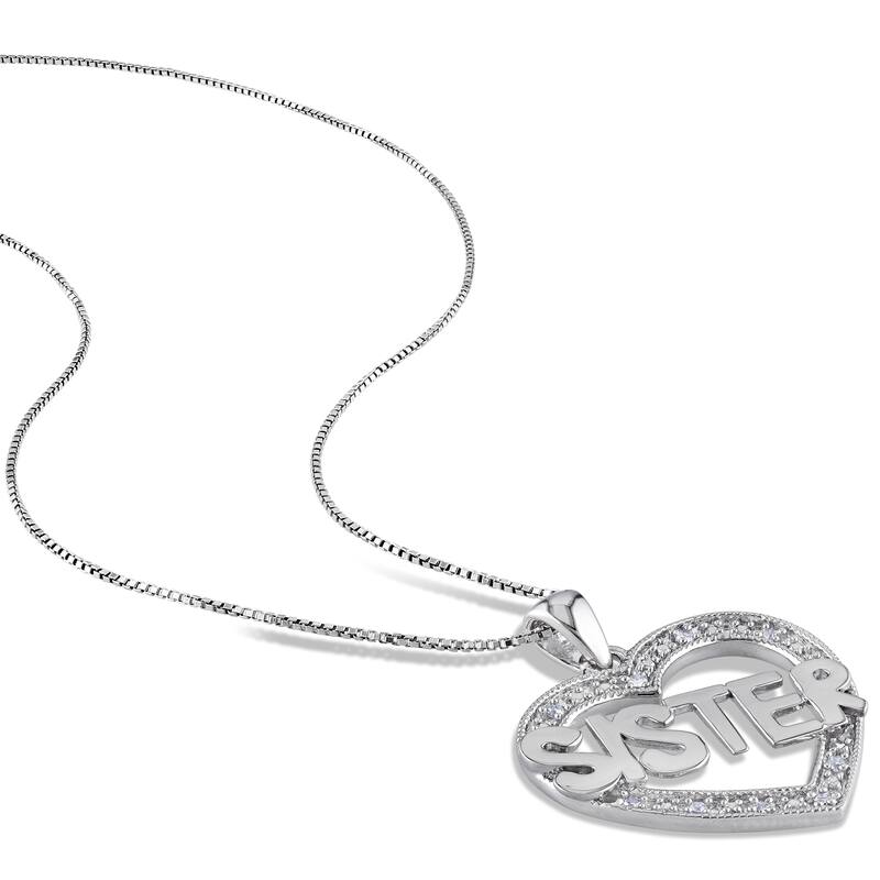 Miadora Sterling Silver Diamond Open Heart 'Sister' Necklace