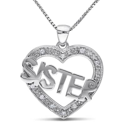 Miadora Sterling Silver Diamond Open Heart 'Sister' Necklace