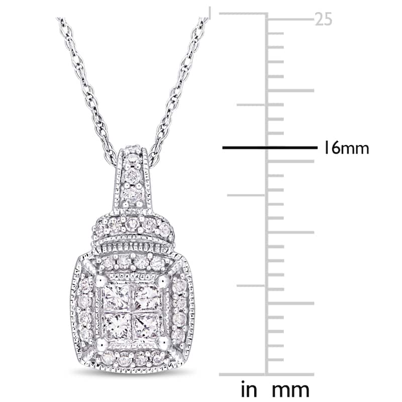 Miadora Sterling Silver 1/3ct TDW Diamond Quad Halo Drop Necklace