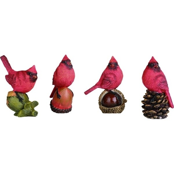 Set of 2 Christmas Red Bird Ornament Animal Figurines Festive Xmas Decoration