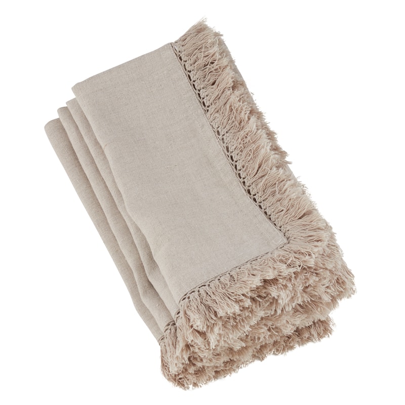 Rustic Linen Napkins With Large Fringe Edges (Set of 4) - Natural