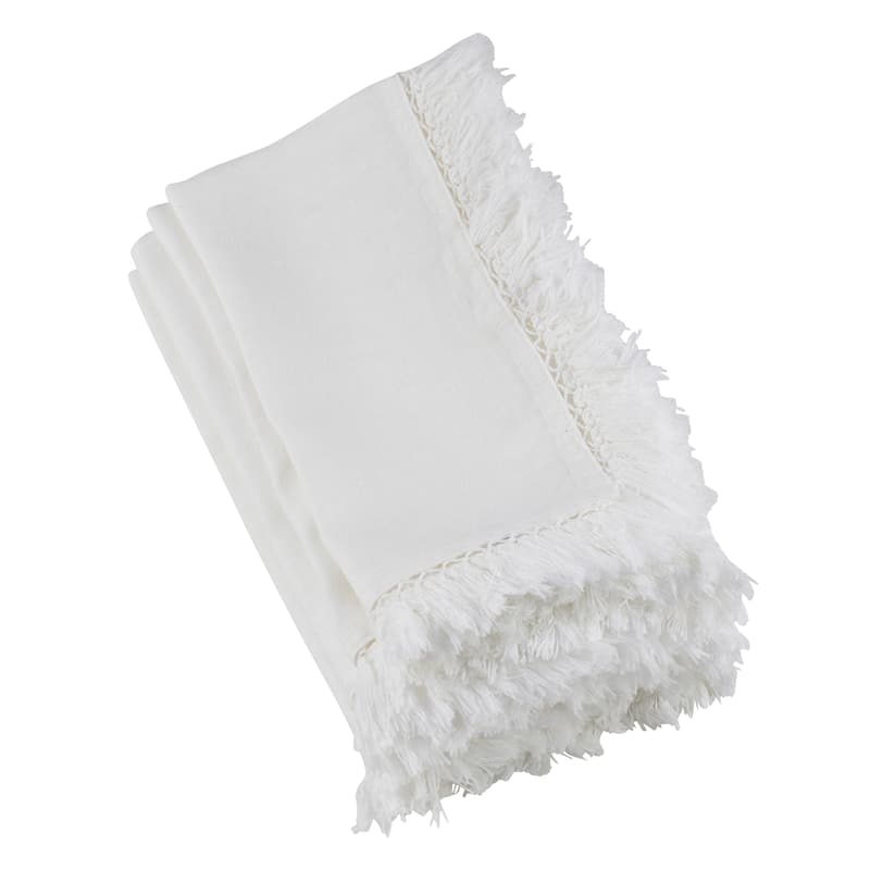 Rustic Linen Napkins With Large Fringe Edges (Set of 4)