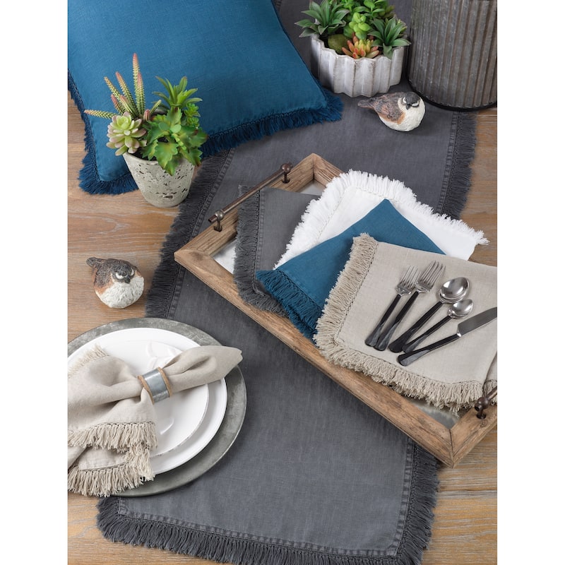 Rustic Linen Napkins With Large Fringe Edges (Set of 4)