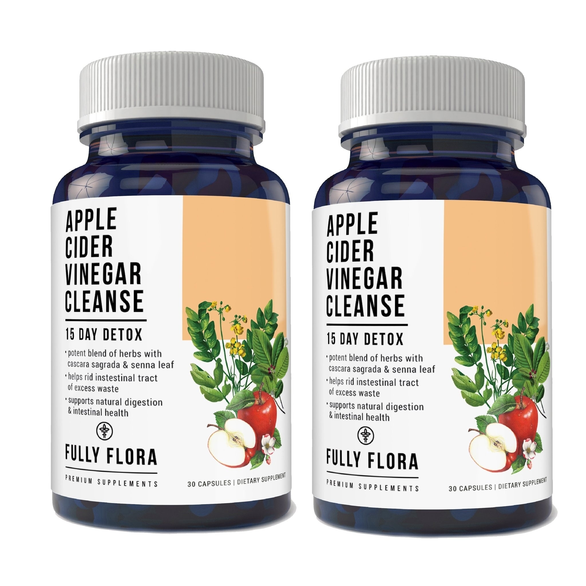 Fully Flora Apple Cider Vinegar Cleanse Natural Detox And Weight Loss 2 Bottles X 30 Capsules