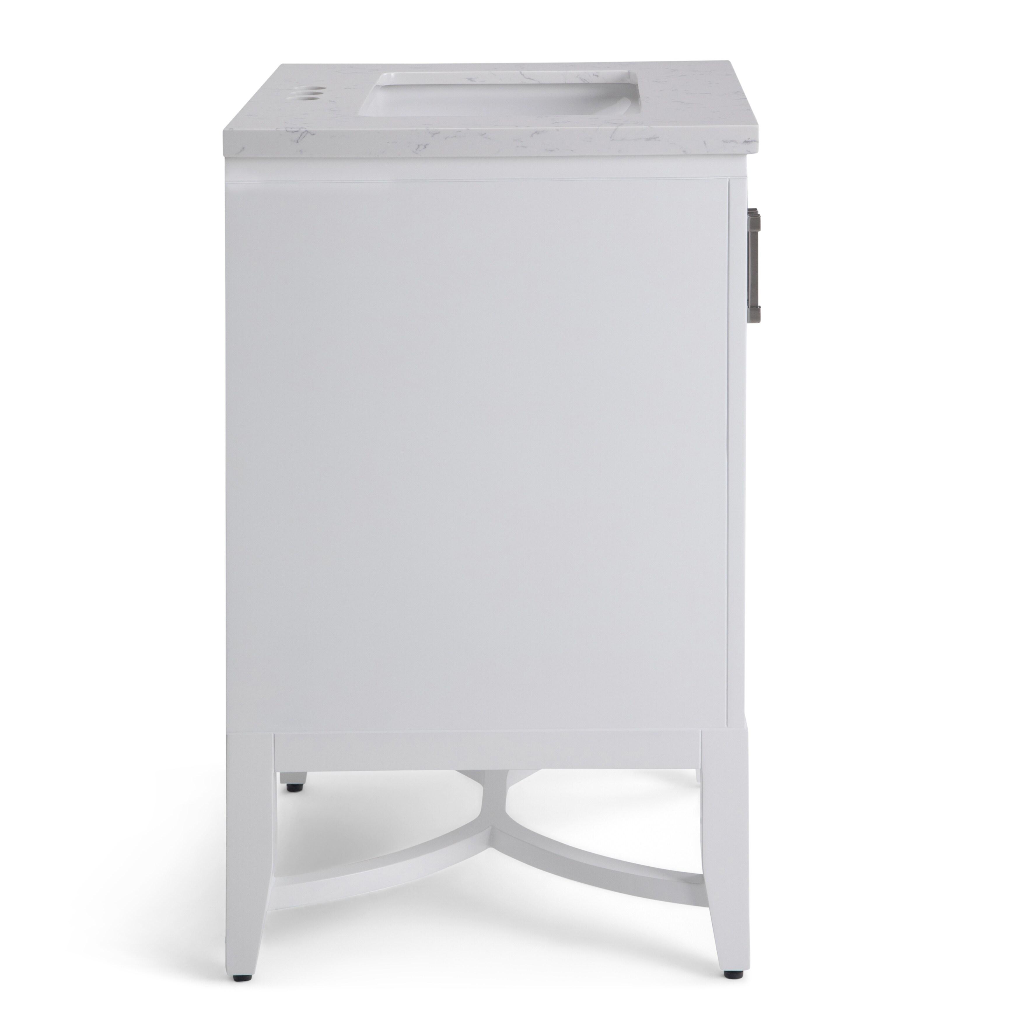 Full view of the white contemporary bathroom vanity.