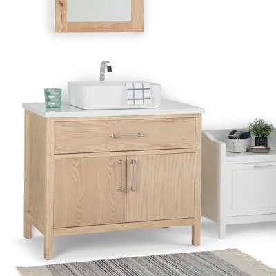 WYNDENHALL Farley 36 inch Contemporary Bath Vanity in Natural with White Engineered Marble Extra Thick Top