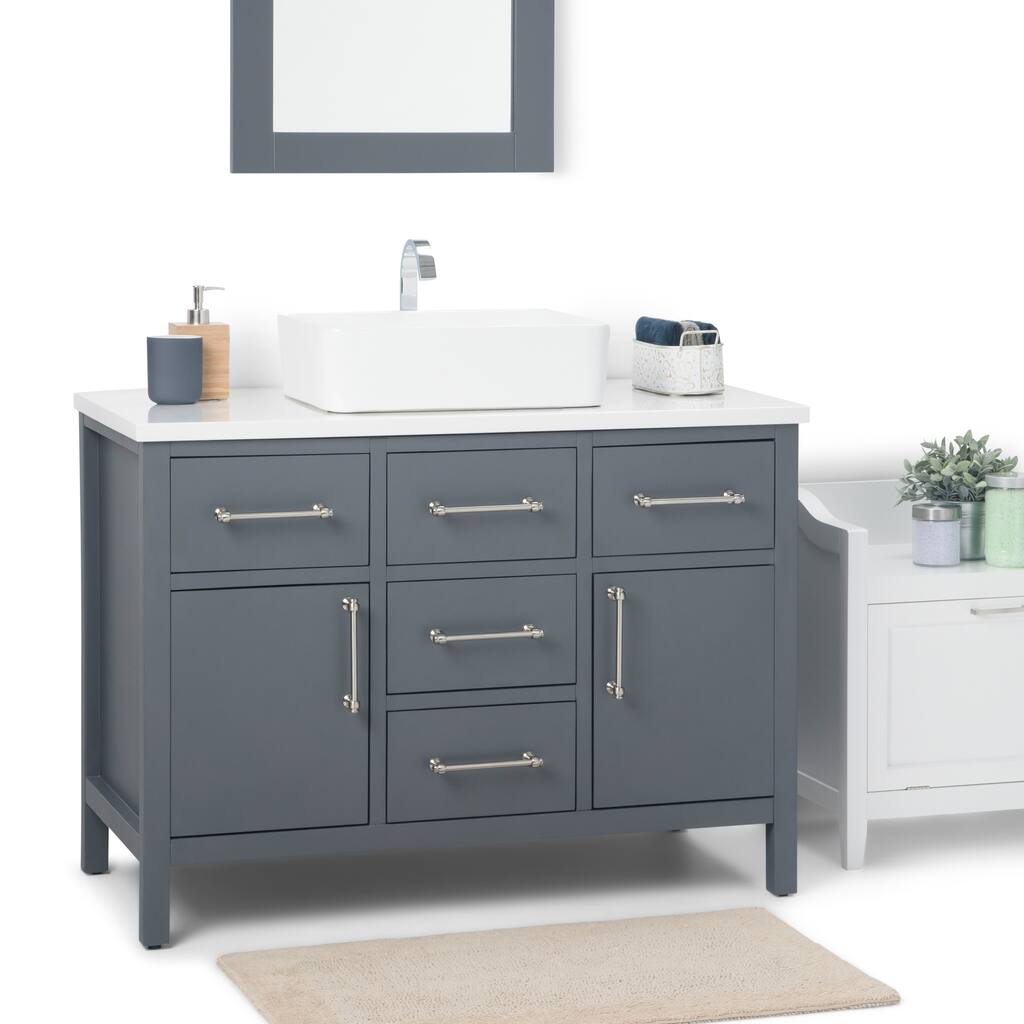 WYNDENHALL Farley 42 inch Contemporary Bath Vanity in Charcoal Grey with White Engineered Marble Extra Thick Top