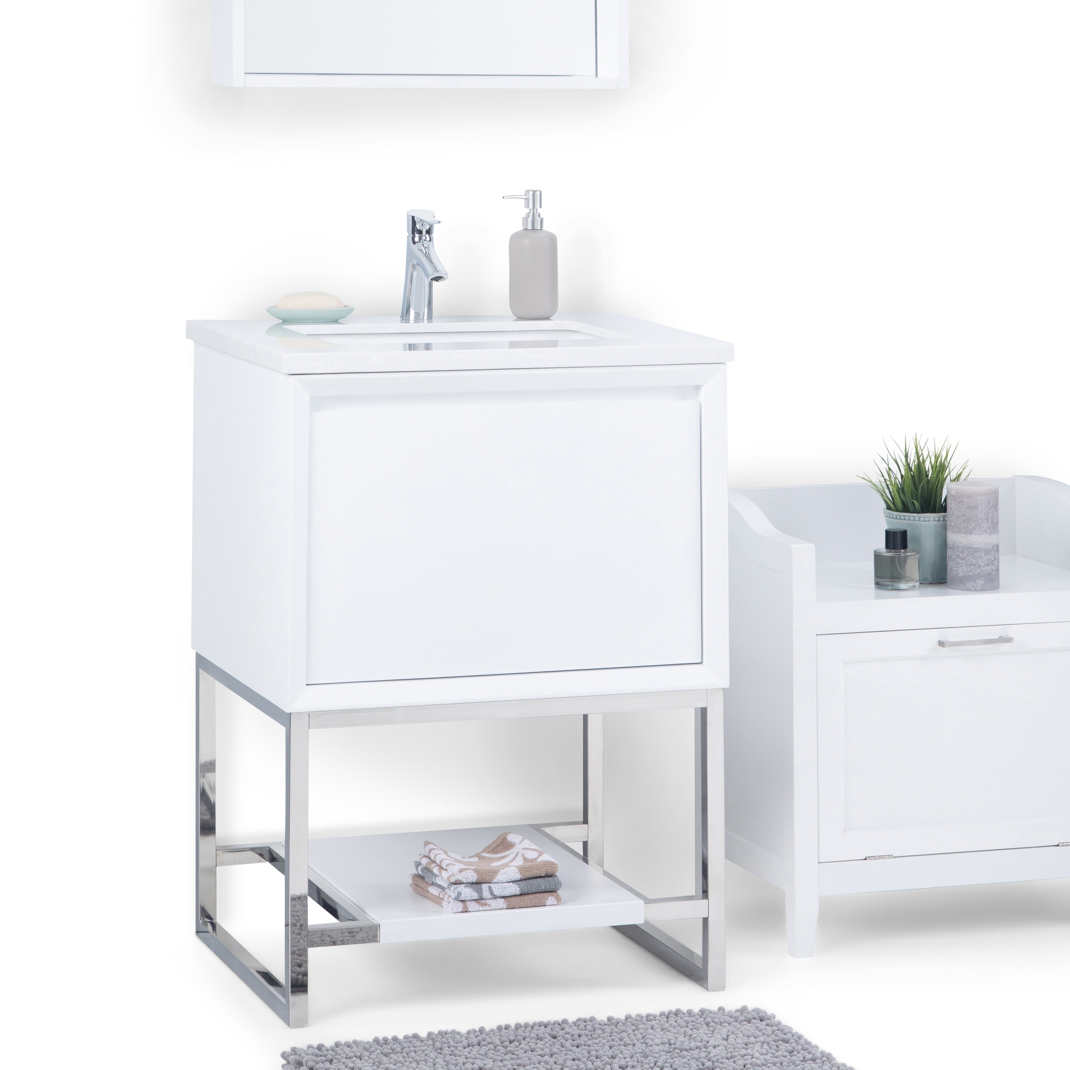 Wyndenhall Adrik 24 Inch Modern Bath Vanity In White With Marbled Engineered Marble Extra Thick Top Wyndenhall Adrik 24 Inch Modern Bath Vanity In White With Marbled Engineered Marble Extra Thick Top