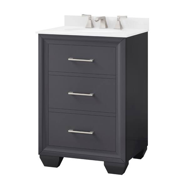 OVE Decors Floyd 24-in Dark Charcoal Single Sink Bathroom Vanity with White Cultured Marble Top