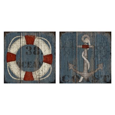 Coastal Wheel & Coastal Anchor by Beth Albert Wrapped Canvas - 20x20x2