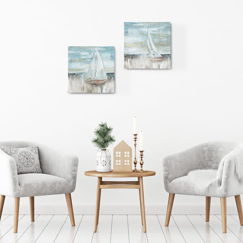 Soft Coastal Sail I & II by Nan Wrapped Canvas Art Painting Print Set