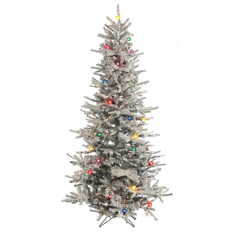 Pre-Lit 7.5 Ft. Slim Flocked Vail Tree with G40 Multi-lights