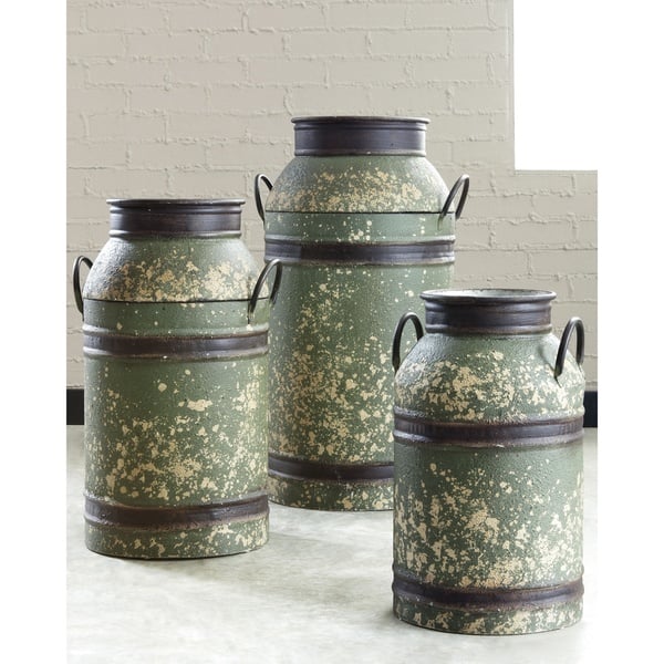 slide 2 of 3, Elke Decorative Milk Can - Set of 3 - Milk can-medium: 14" W x 12.5" D x 22.75" H