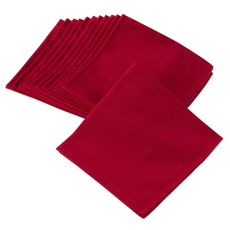 100% Cotton Square Dinner Napkins in Solid Colors (Set of 12) - Crimson