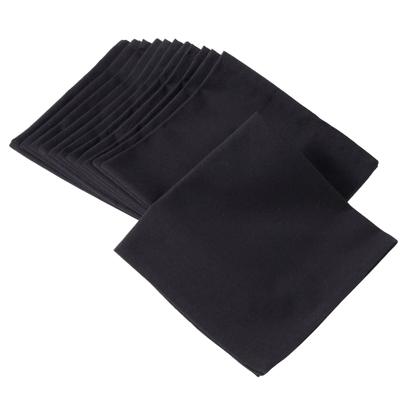 100% Cotton Square Dinner Napkins in Solid Colors (Set of 12) - Black
