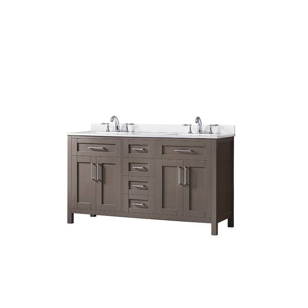 Tahoe 60 In Saddle Brown Double Sink Vanity With White Cultured Marble Top And Mirrors Overstock 22736640