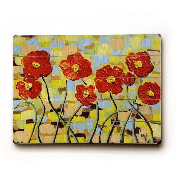 Ruby Poppies - Planked Wood Wall Decor by Danlye Jones