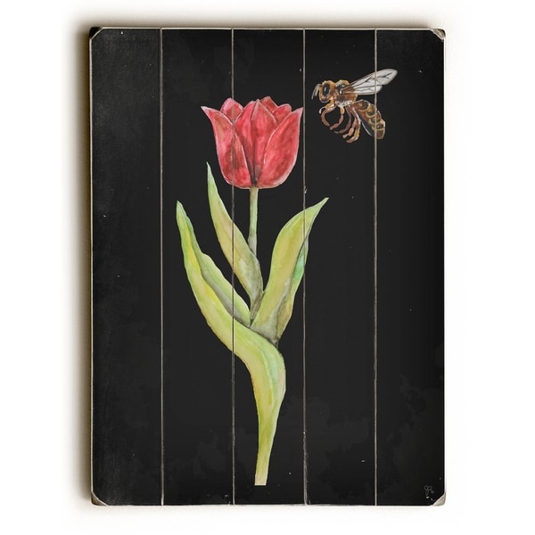 Tulip and Bee Botanical - Planked Wood Wall Decor by Jennifer Rizzo Design
