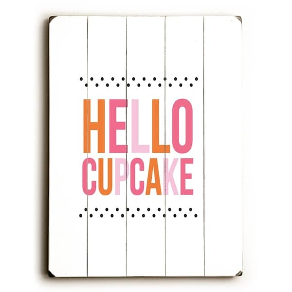 Hello Cupcake - Planked Wood Wall Decor by Amanda Catherine