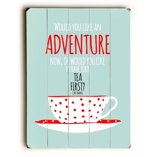 Tea Adventure - Planked Wood Wall Decor by Ginger Oliphant