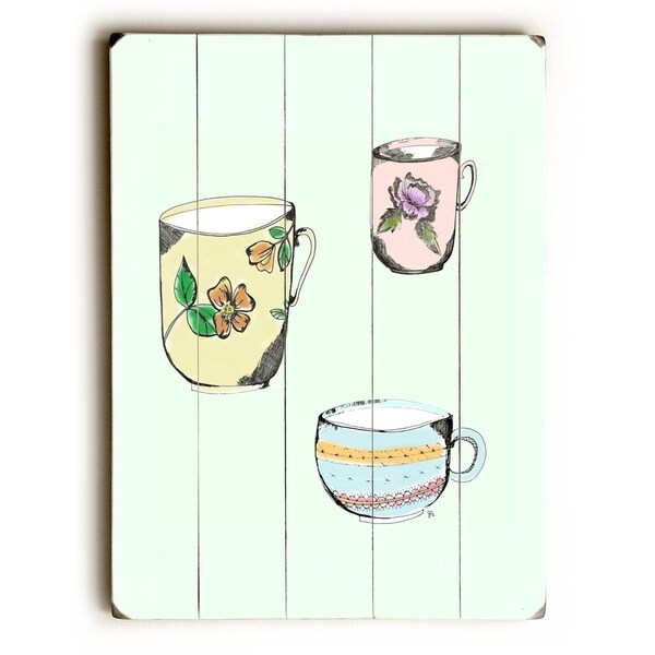 Three Cups of Tea - Planked Wood Wall Decor by Jennifer Rizzo Design