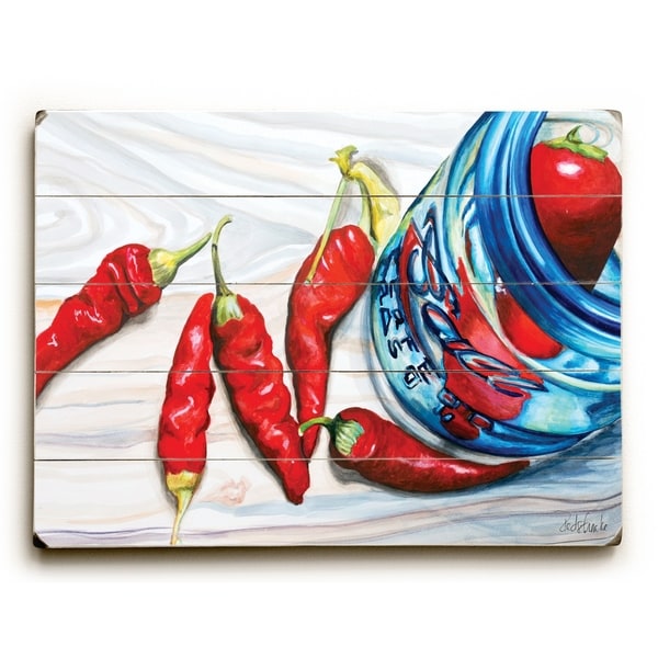 Red Chili Peppers - Planked Wood Wall Decor by Jennifer Redstreake