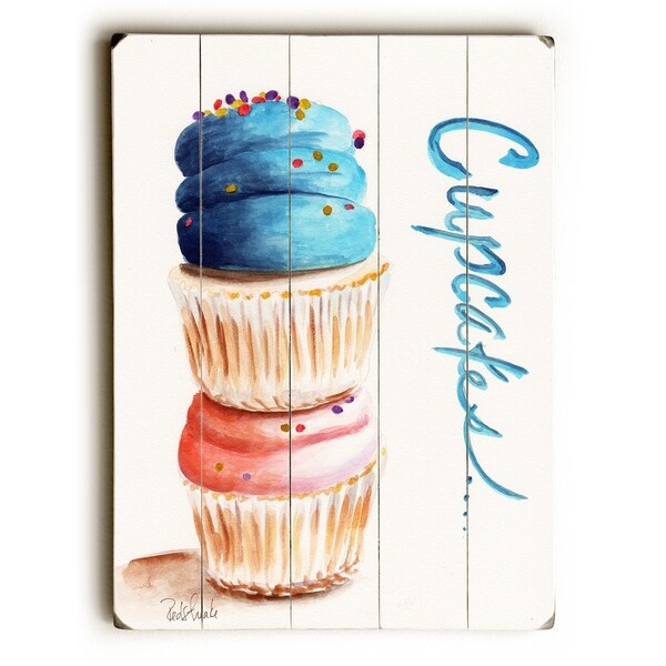 Stacked Cupcakes - Planked Wood Wall Decor by Jennifer Redstreake