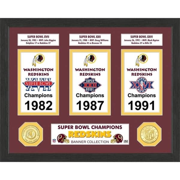 Washington Redskins NFL 3-Time Super Bowl Champions Wool Banner