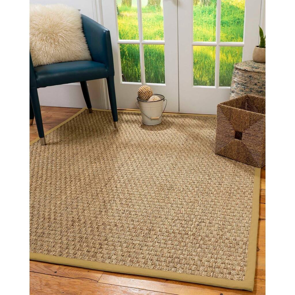 Natural Area Rugs 100%, Natural Fiber Handmade Basketweave, Natural Seagrass Rug (4' X 6'), Sage Border - 4' x 6'