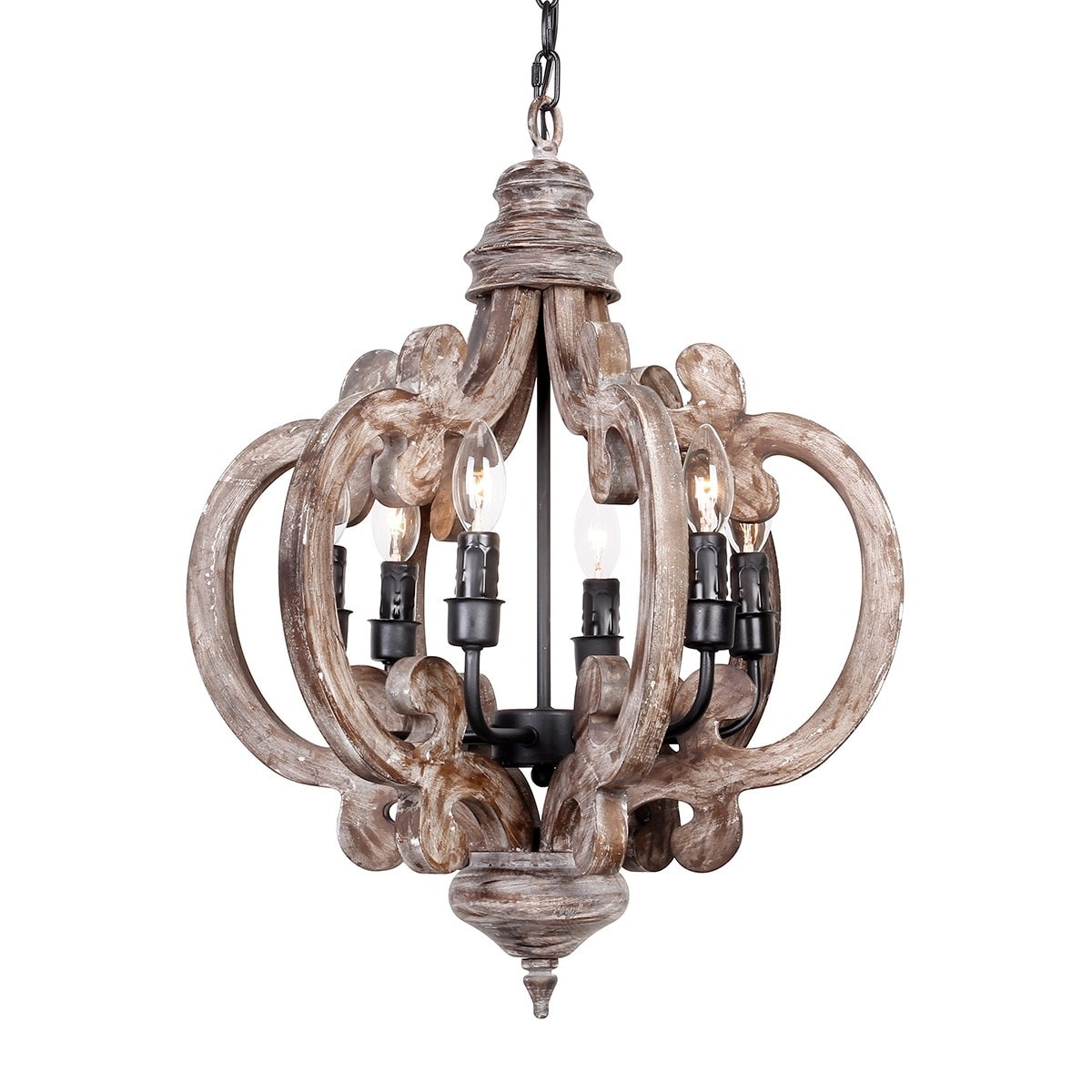 Farmhouse 6-Light Weathered Oak Wooden Chandelier - Chandeliers For Bedrooms by Overstock.com