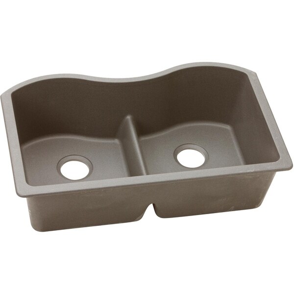 Elkay Quartz Classic 33" x 20" x 9-1/2", Equal Double Bowl Undermount Sink with Aqua Divide, Greige