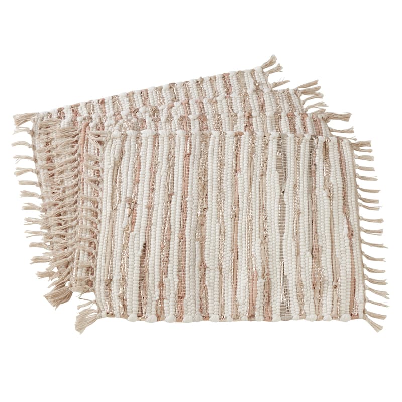 Striped Leather & Cotton Chindi Placemats (Set of 4) - 14"x20"