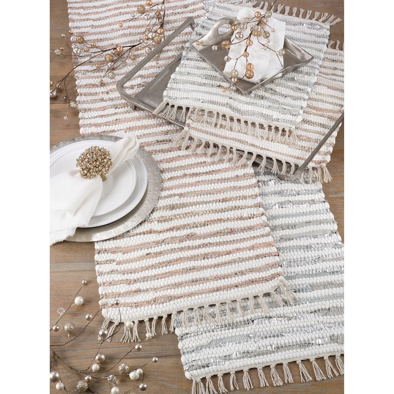 Striped Leather & Cotton Chindi Placemats (Set of 4) - 14"x20"