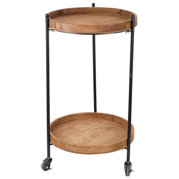 2 Tier Round Bar Cart Wooden Serving On Wheels 2 Tier Round Bar Cart Wooden Serving On Wheels