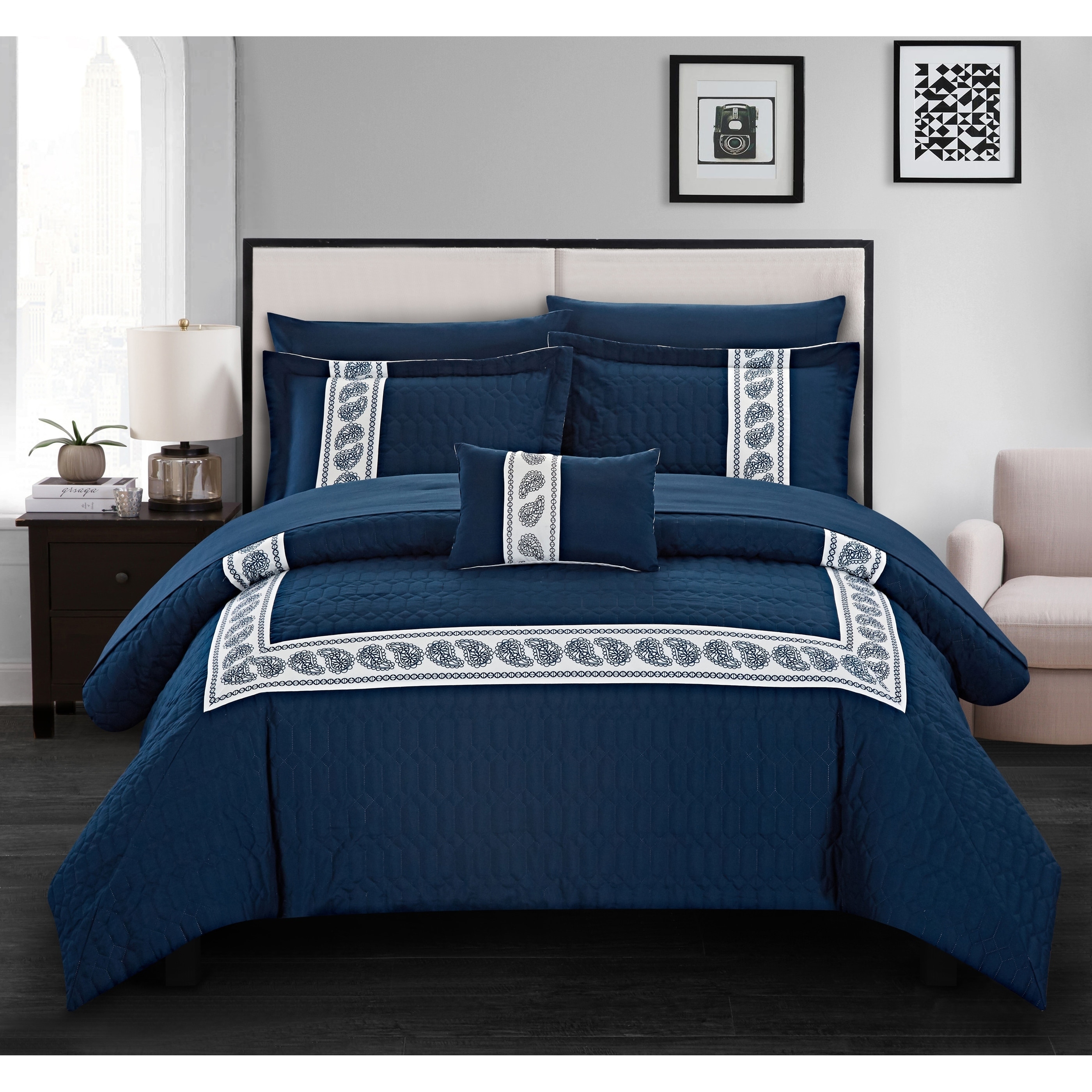Shop Chic Home Mason 8 Piece Hotel Collection Applique Comforter