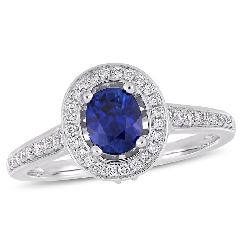 Miadora 14k White Gold Sapphire & 1/2ct TDW Diamond Halo Engagement Ring