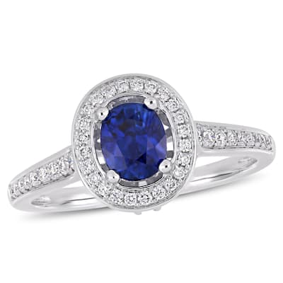Miadora 14k White Gold Sapphire & 1/2ct TDW Diamond Halo Engagement Ring