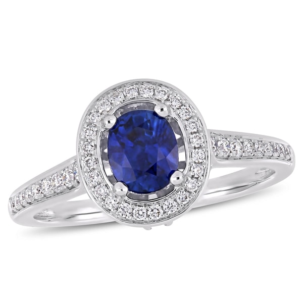 Miadora 14k White Gold Sapphire & 1/2ct TDW Diamond Halo Engagement Ring