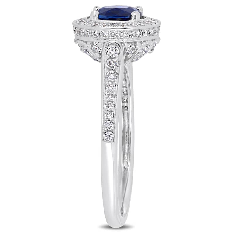Miadora 14k White Gold Sapphire & 1/2ct TDW Diamond Halo Engagement Ring