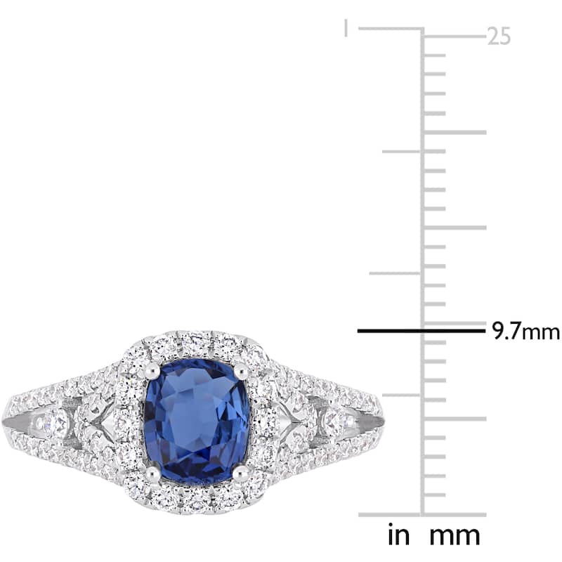 Miadora 14k White Gold Blue Sapphire and 5/8ct TDW Diamond Halo Ring
