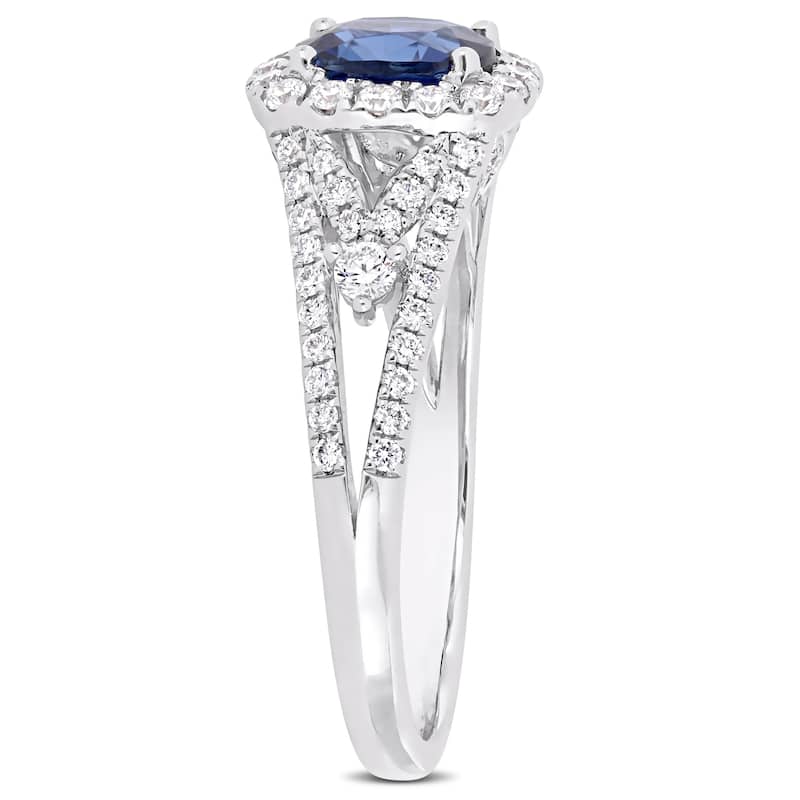 Miadora 14k White Gold Blue Sapphire and 5/8ct TDW Diamond Halo Ring